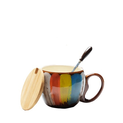 Creative Ceramic Coffee & Milk Mug – Breakfast Cup with Lid & Spoon | Water Cup for Home & Couples