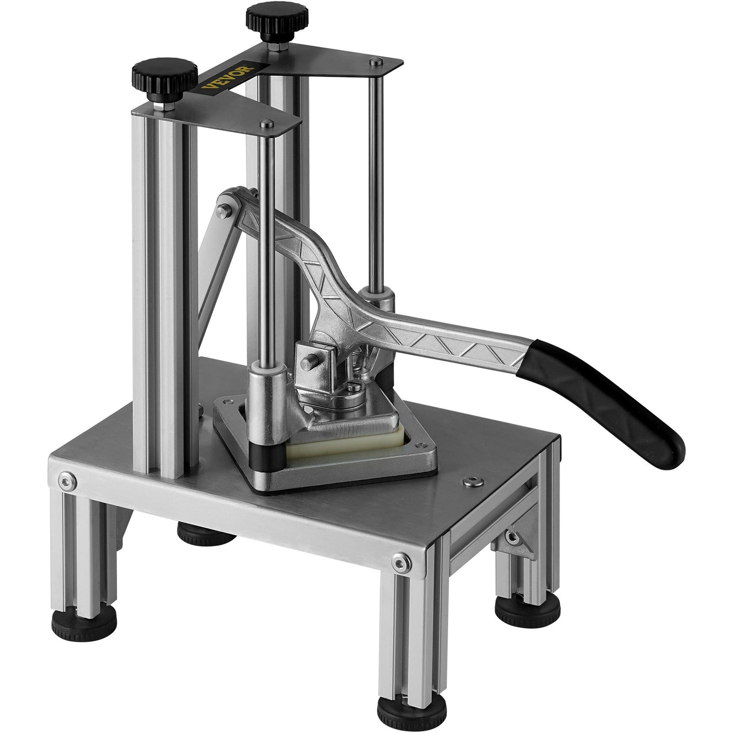 Metallic stand with a handle on a white background