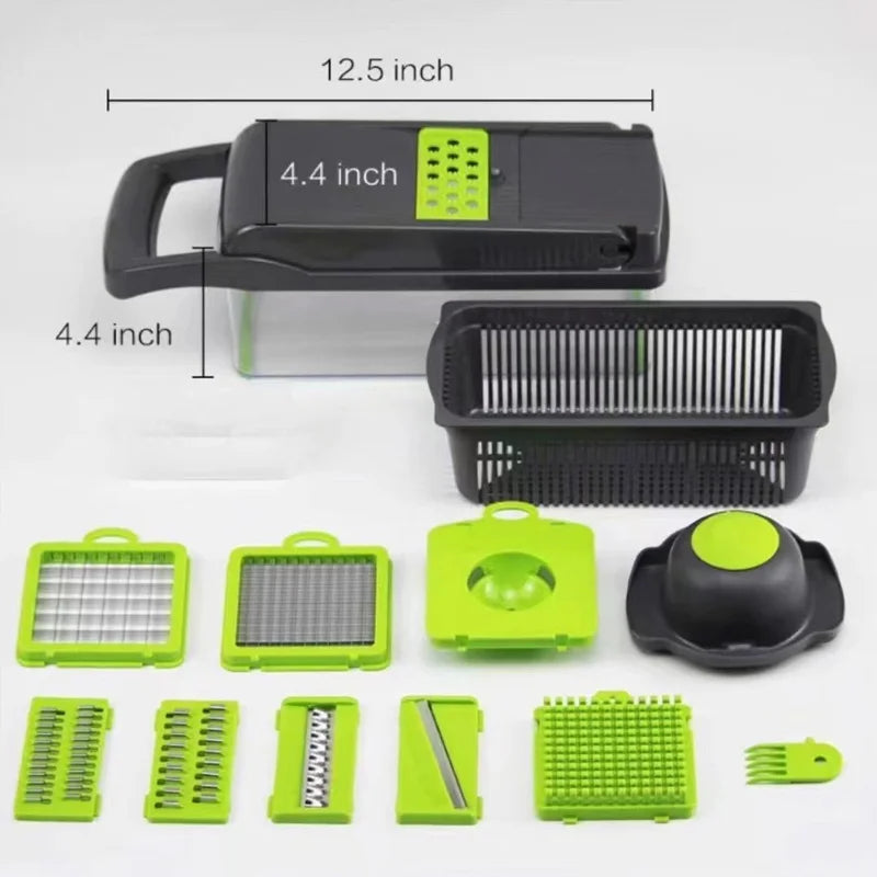 16-Piece Vegetable Chopper Set, Multifunctional Manual Food Chopper & Slicer for Kitchen with Container, Onion & Potato Cutter