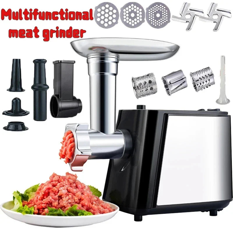 Stainless Steel Electric Meat Grinder Home Multifunctional Blade Meat Mincer Meat Food Processor Sausage Noodles Maker Filler